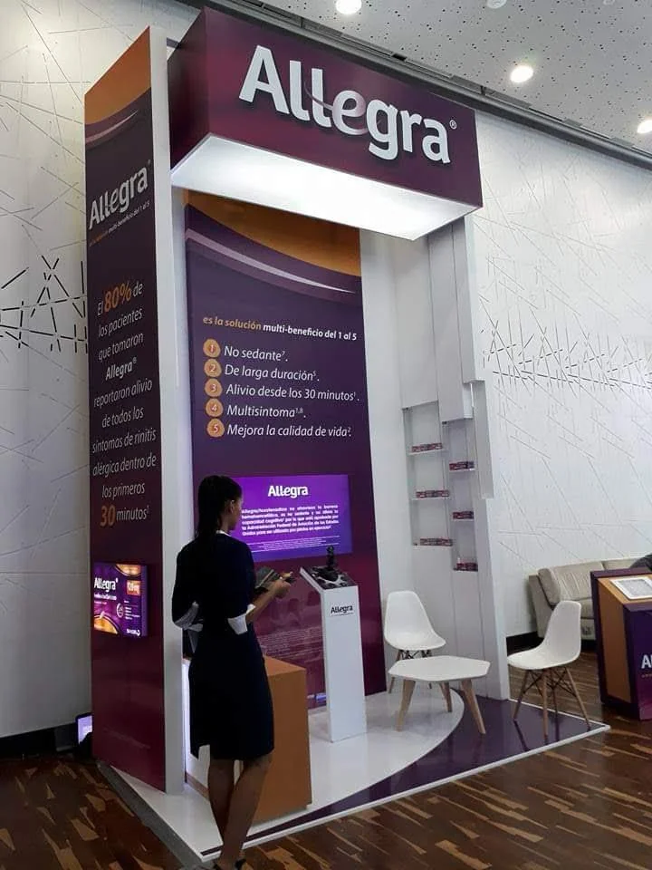 Professional brand activation event setup by Habitar 91 for Allegra, featuring custom designed environment with branded elements and experiential design