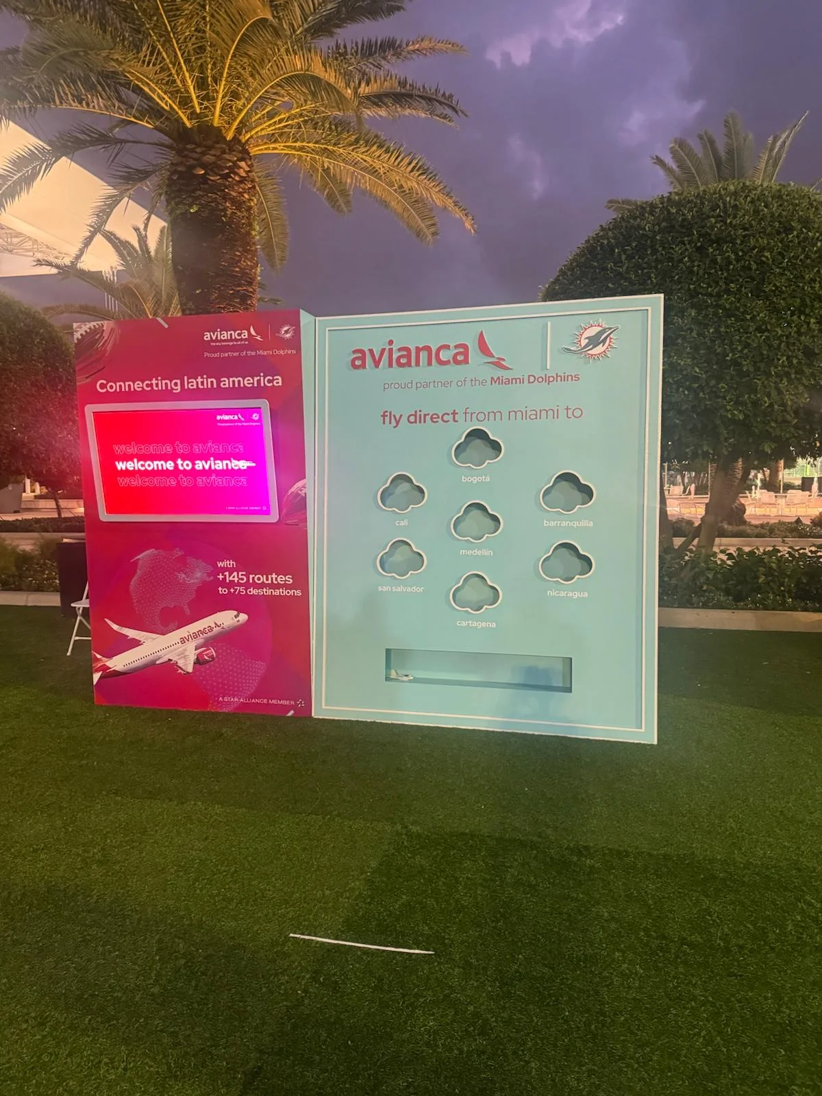 Custom branded backdrop for Avianca brand activation event at South Beach, Florida, featuring professional design and installation by Habitar 91