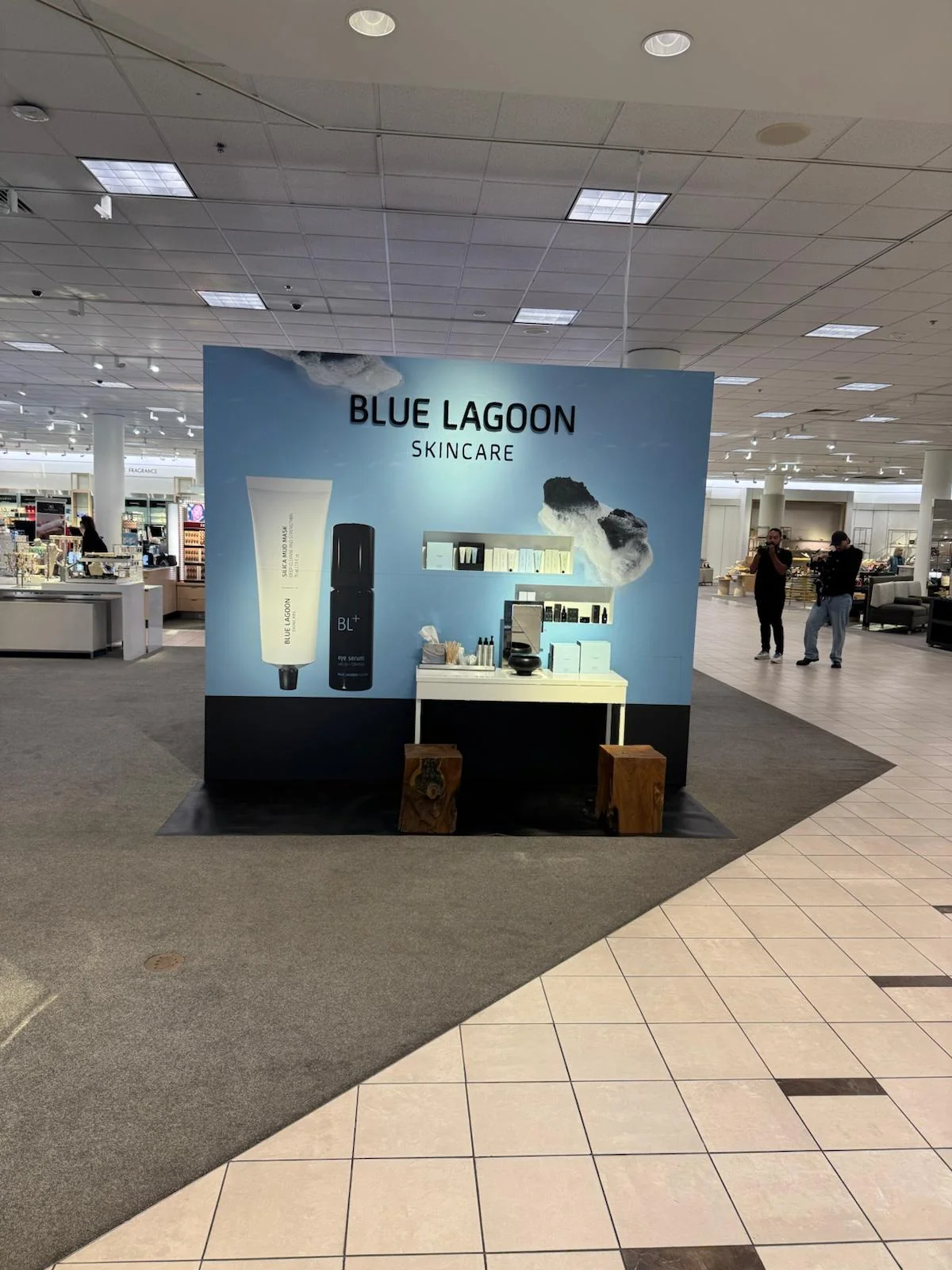 Custom brand activation backdrop designed and fabricated by Habitar 91 for Blue Lagoon Skincare featuring branded graphics and professional finish
