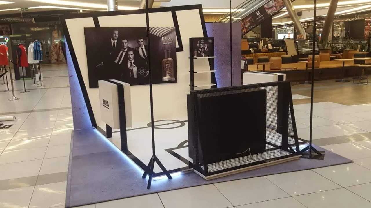 Custom branded retail display for Boss store designed and fabricated by Habitar 91