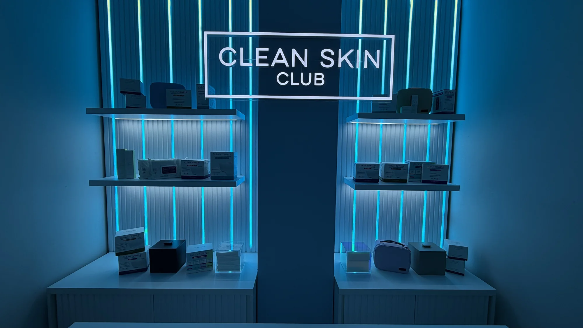 Modern TikTok room interior for Clean Skin Club featuring branded environment design and custom wall graphics in Weston, Florida