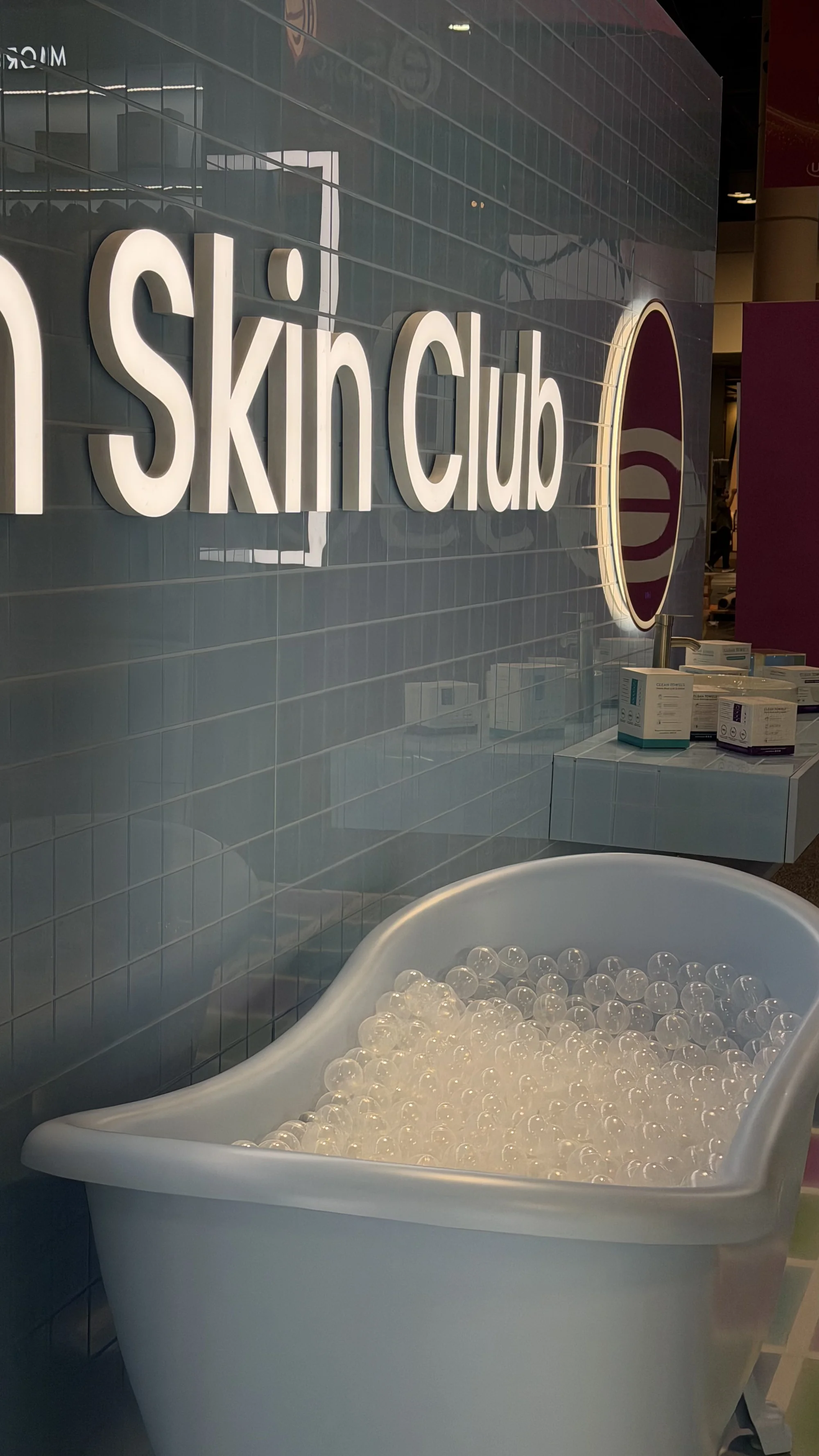 Custom trade show booth designed and built by Habitar 91 for Clean Skin Club at Ulta Beauty event in Orlando, Florida
