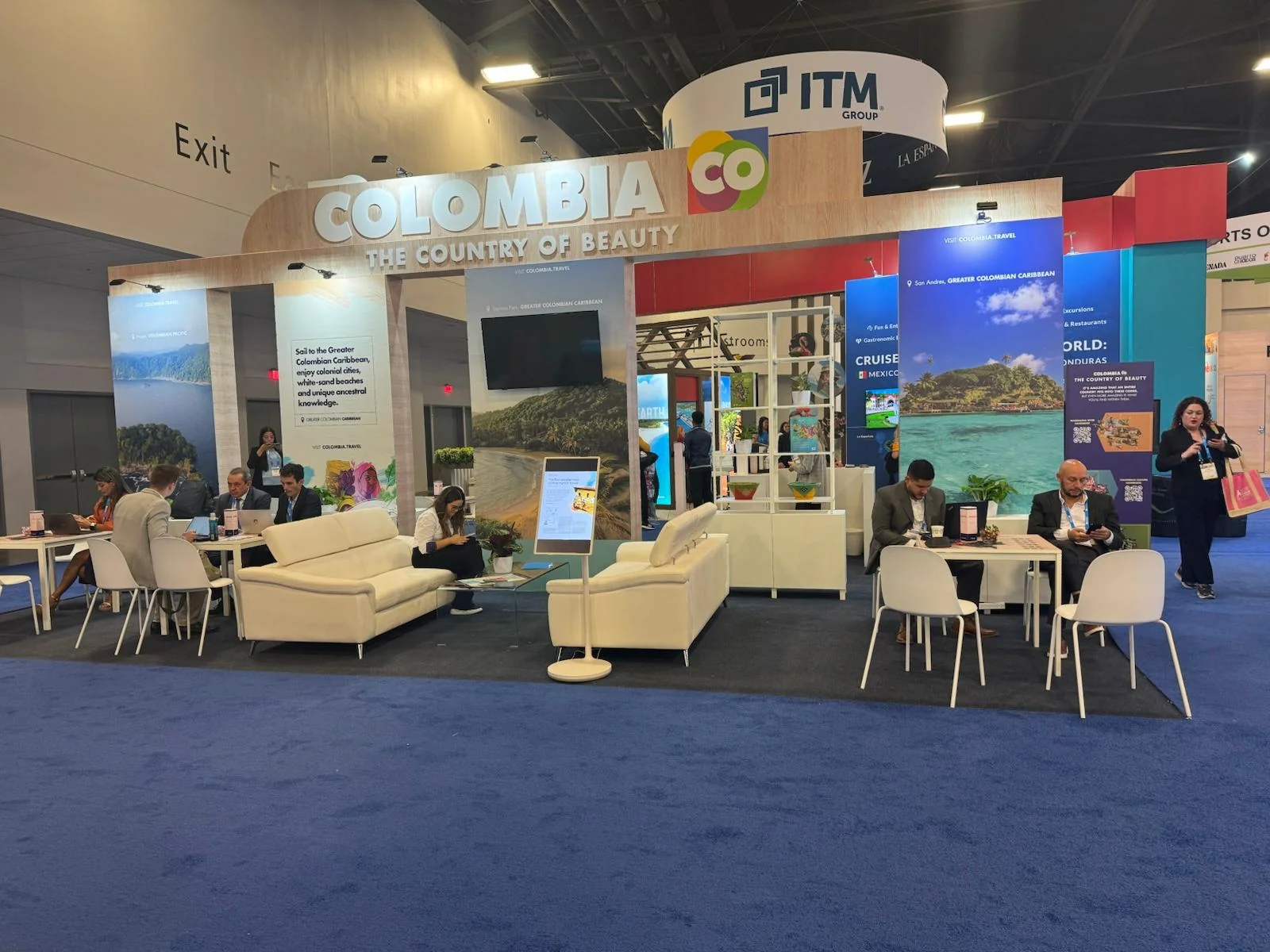 Professional trade show booth for Co Colombia featuring custom branding, modern design elements, and interactive display setup at Houston trade show event