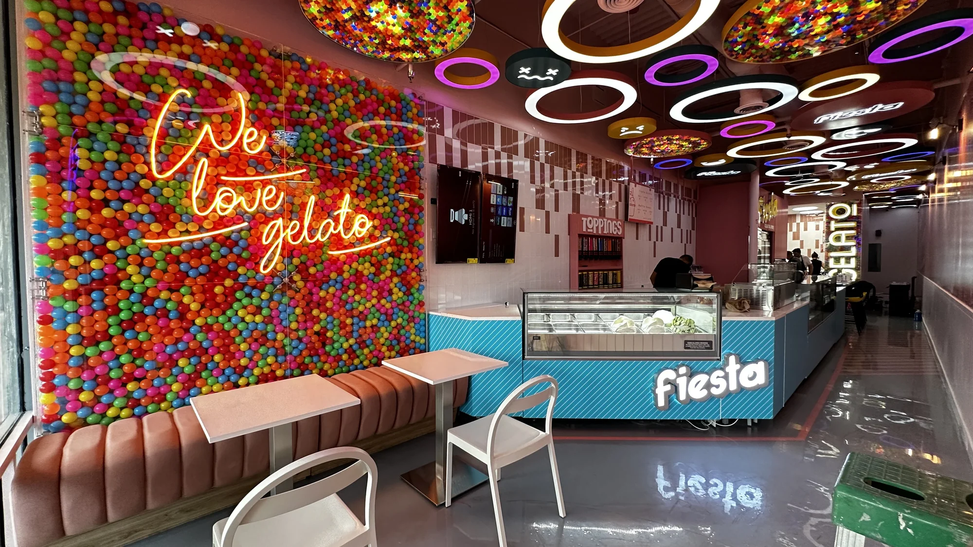 Interior construction and buildout of Fiesta ice cream store in Port Saint Lucie, Florida, showcasing commercial design and installation work by Habitar 91.