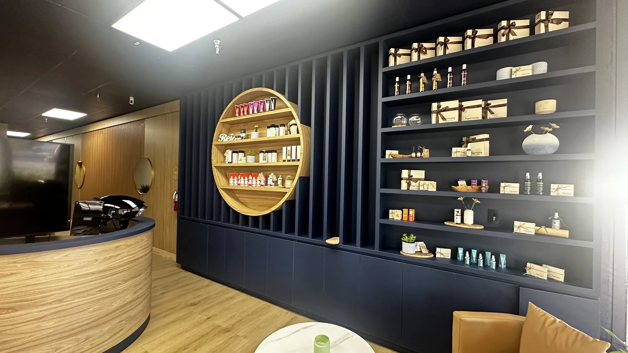 Modern medical spa interior buildout by Habitar 91 featuring custom design elements, professional finishes, and branded environments in Davie, Florida