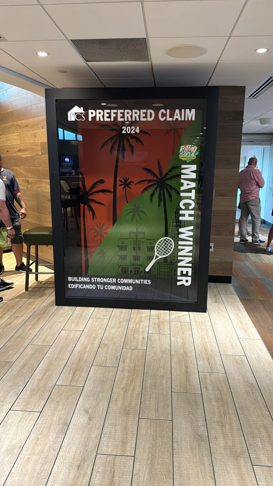 Professional brand activation event setup featuring custom designed environment with PCS branding, showcasing Habitar91's experiential design and installation capabilities